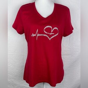 Live, Love, Travel Women's V-Neck TShirt-Large-Red & Silver Glitter-Fly-Airplane